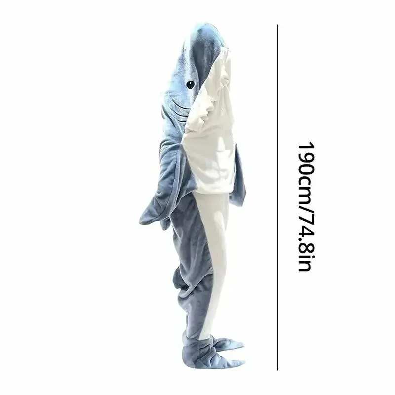 1Pc Nieuwe Haaiendeken Voor Volwassenen Draagbare Winter Warme Deken Capuchon Playsuit Onesie Grappige Slaapzak Voor Slaapfeestje