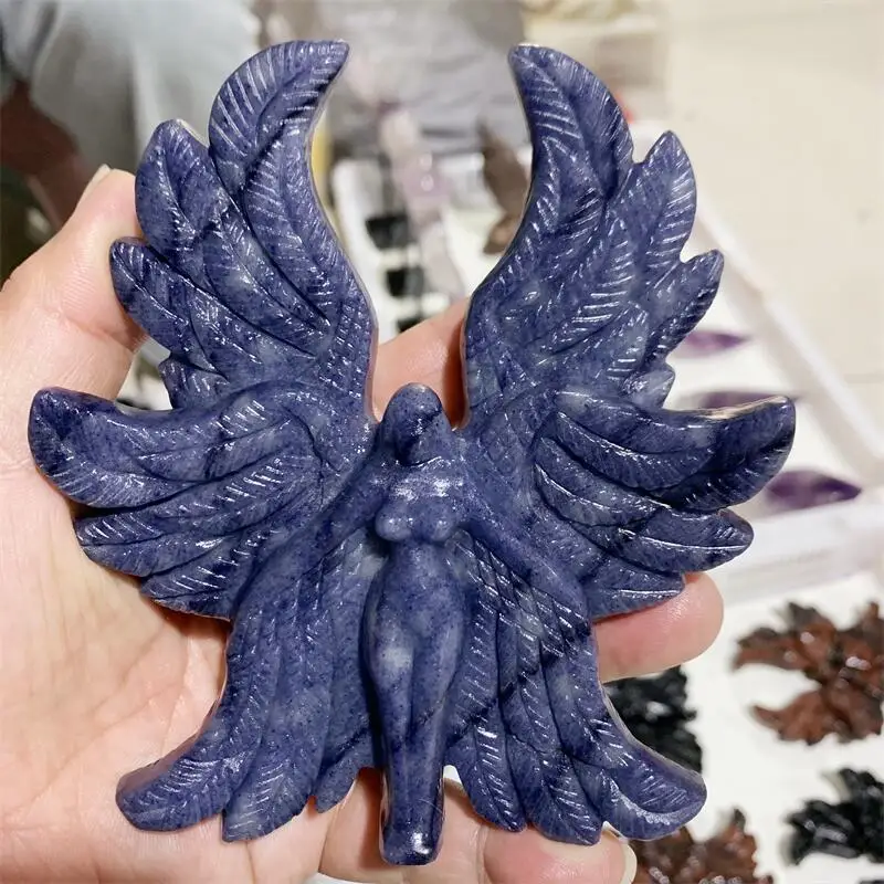 Natural Blue Aventurine Seraph Angel Carving Stand Energy Gemstone Healing Stone Home Decoration Gift 1PCS