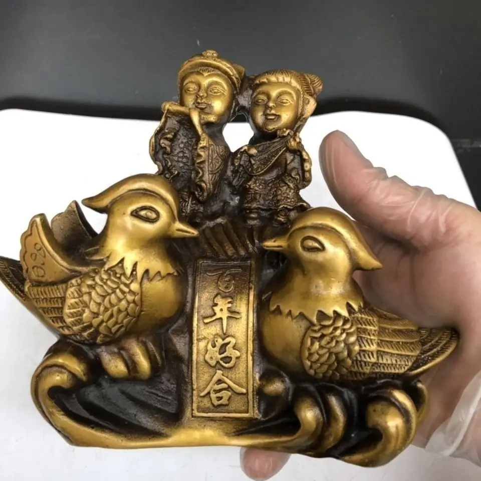 Copper Lucky wedding Mandarin duck Statue animal duck Statue Office Home Decor Gift for Desk Ornament