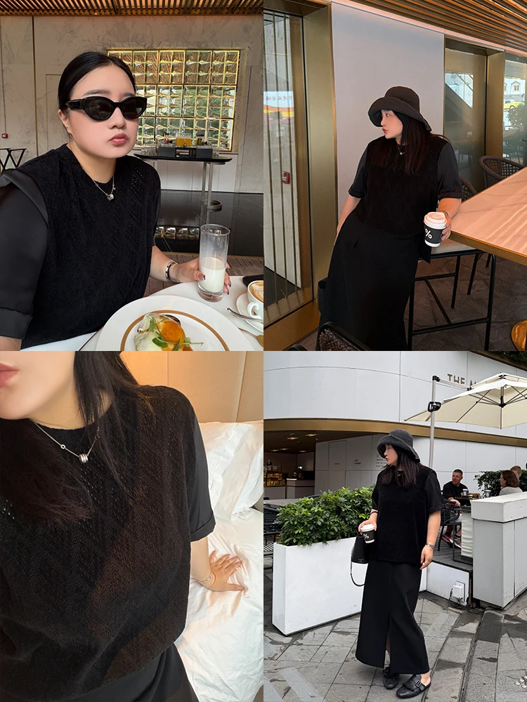 

Женская футболка большого размера с цветочной вышивкой, повседневная, свободного кроя, с коротким рукавом, круглым вырезом, приятная к телу, в стиле Little Xing Good Wear