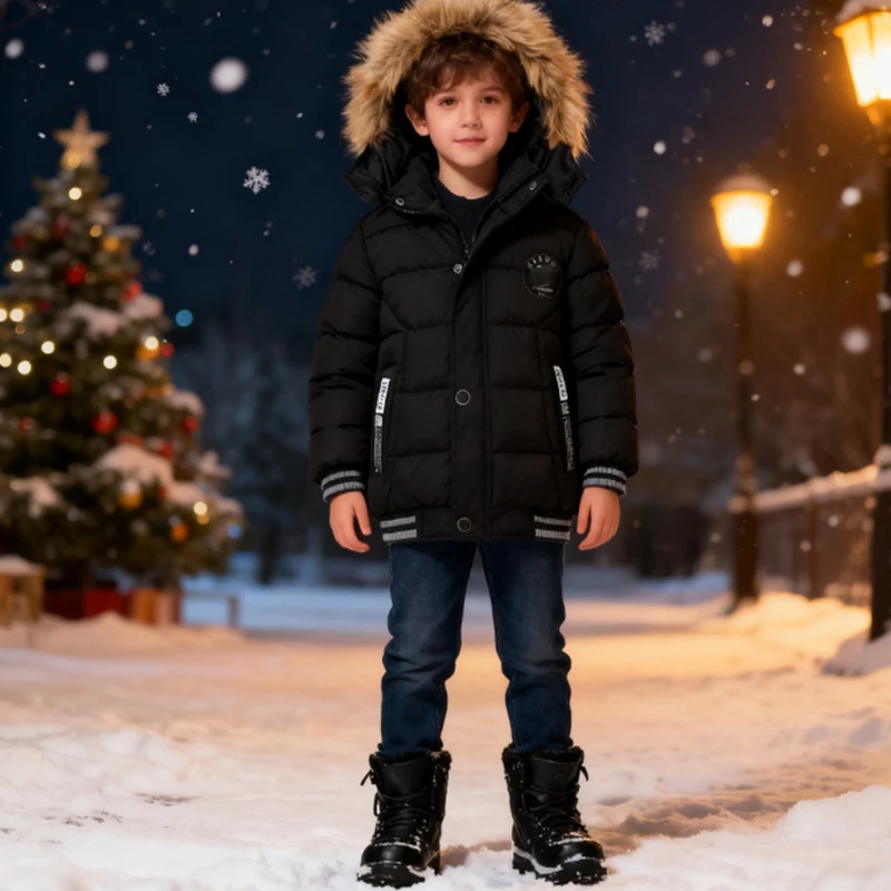 Winter Boy Jacket Thicken Keep Warm Baby Coat Hooded Zipper Fashion Fur Collar Boys Outerwear 2 3 4 5 6 Years Kids Clothes