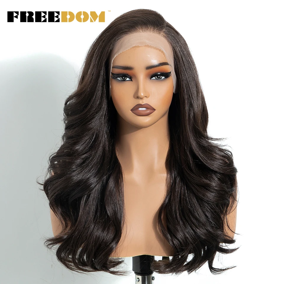 FREEDOM 13x4, synthetische Perücken mit freiem Scheitel und Spitze vorne für Damen, gewellte Perücke mit Spitze, 50 cm, Ombré-Braun mit Highlights, für den täglichen Gebrauch und für Partys. – Detail 3