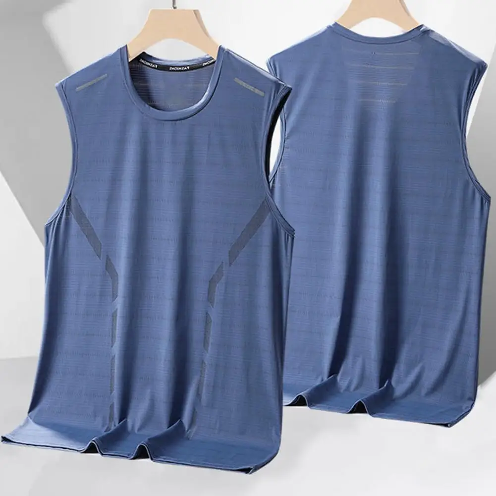 Cooling Technology Tank Top Men Vest Ice Silk Sport Vest O Neck Loose Fit Solid Sleeveless Sweat Absorption Quick Dry Tank Top