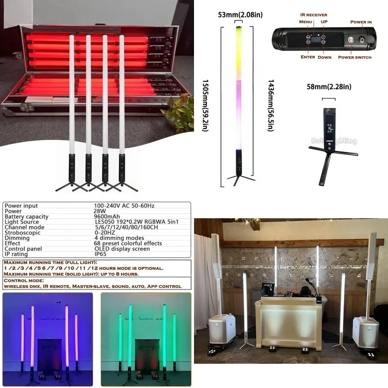 Lighting 360 Pixel Wireless Tubes Battery Wireless DMX 360 Led for Wedding DJ Stage Light Event Entertainment Party Club