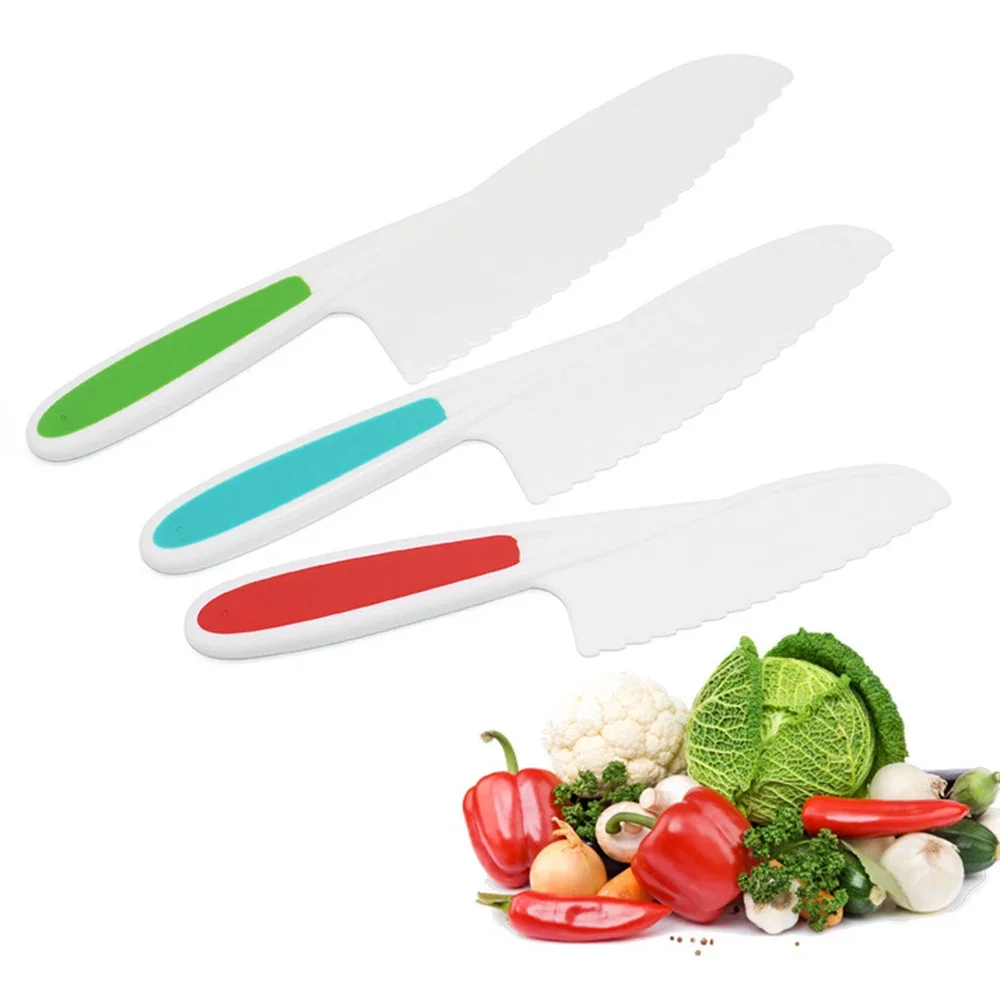 3pcs/set Kids Knife Colorful Nylon Toddler Cooking Knives to Cut Fruits Salad Cake Lettuce Safe Baking Cutting Cooking