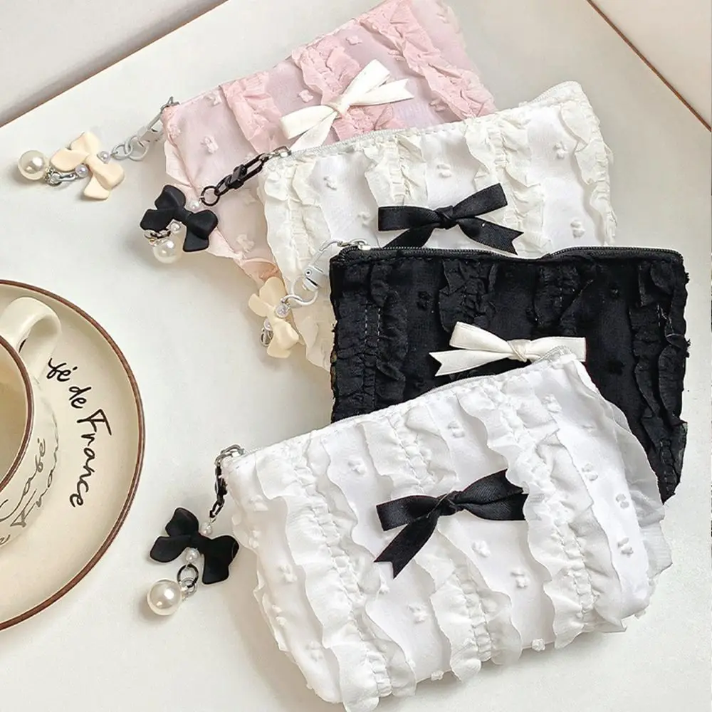 Ballet Style Bowknot Coin Purse Sweet Soft Lightweight Lace Bow Wallet Lipstick Earphone Keys Cards Small Clutch Bag Student