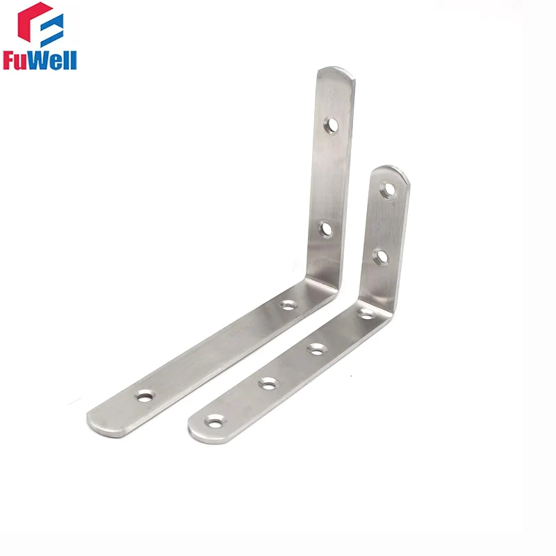 FuWell 2 Pcs Stainless Steel 90 Degree Angle Bracket Joint Bracket Fastener Furniture Door Cabinet Screens Wall Hardware