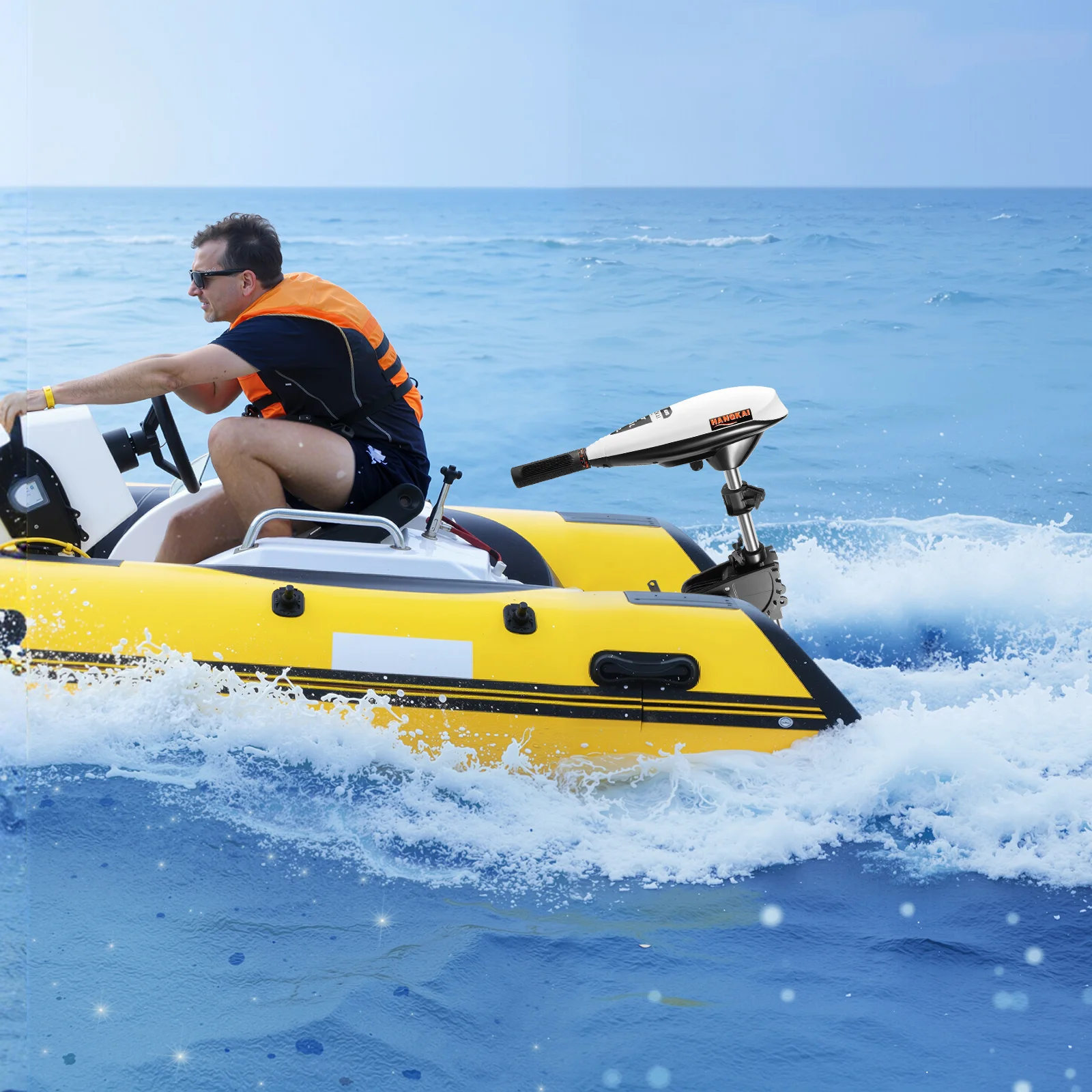 Moteur électrique de pêche 65 lb de poussée, hors-bord pour eau salée, 5+2 vitesses, régulateur de vitesse, arbre télescopique pour bateau de pêche, kayak, canoë