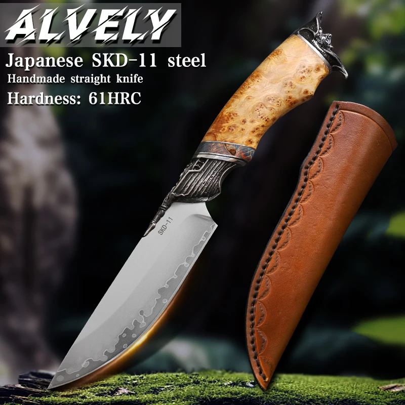 

High Quality Men's Damascus Steel Fixed Blade, Adventure Survival Hunting Knife, EDC Mountaineering Camping Knife, Hiking Trip