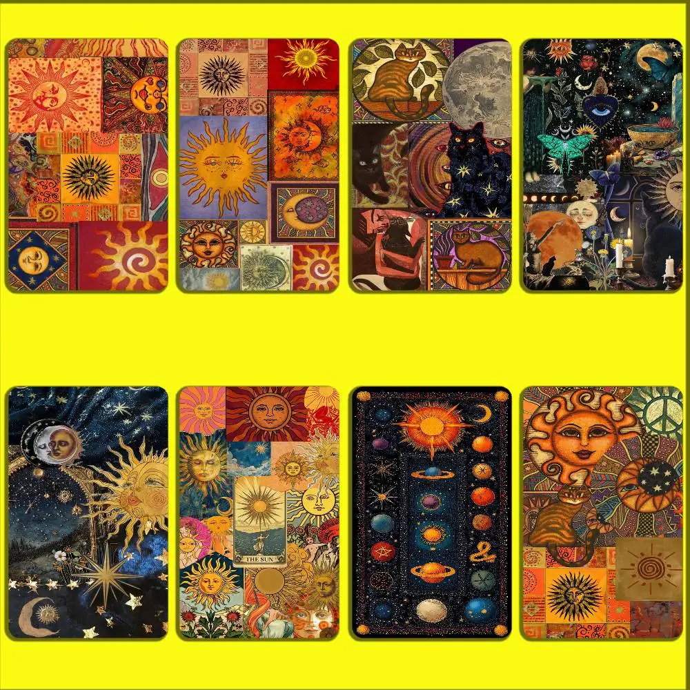 

Retro Sun Moon Cat Stars Card Stickers For Debit Bank Credit Cards Metro Bus Pass Sticker Decoration Cover Skin