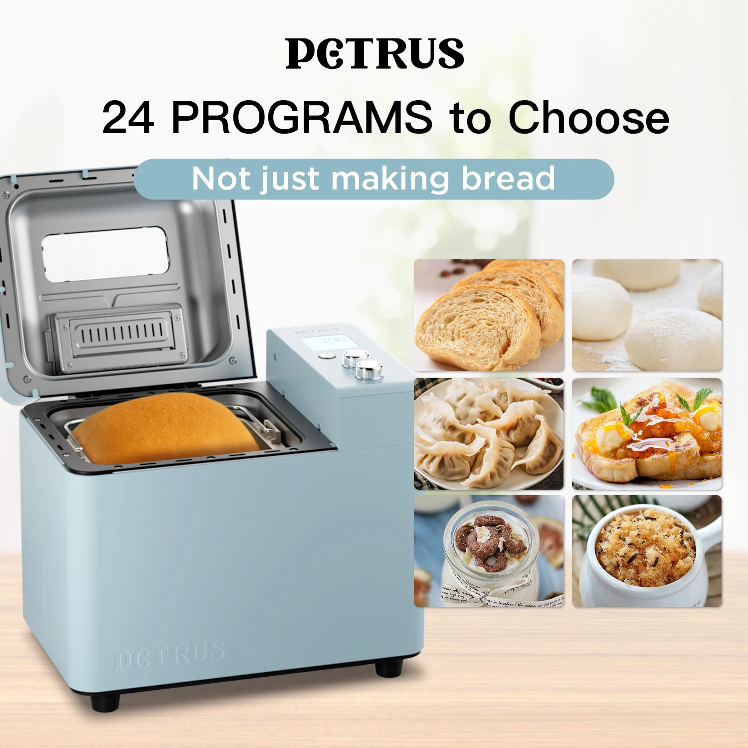 Petrus PE9709 Bread Maker Machine 24 Programmable Menu 2.0lb Automatic Multifunction Bread Machine With Automatic Nuts Dispense