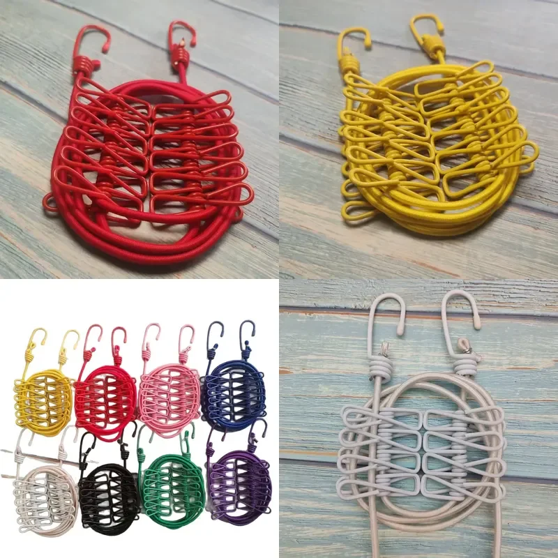 Portable Outdoor Clothesline with 12 Windproof Clips Elastic Travel Laundry Rope for Camping Hiking Drying Clothes Colored