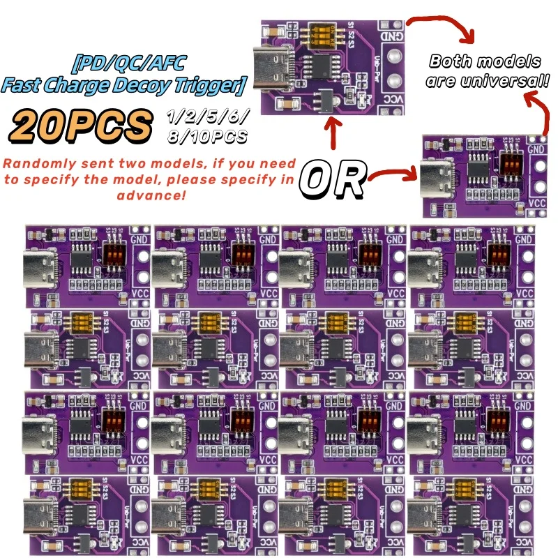 1 - 20PCS PD/QC/AFC Fast Charge Decoy Trigger Ondersteuning 5V-20V Vaste uitgangsspanning Type-C USB voor telefoon Solar Fast Quick Charger