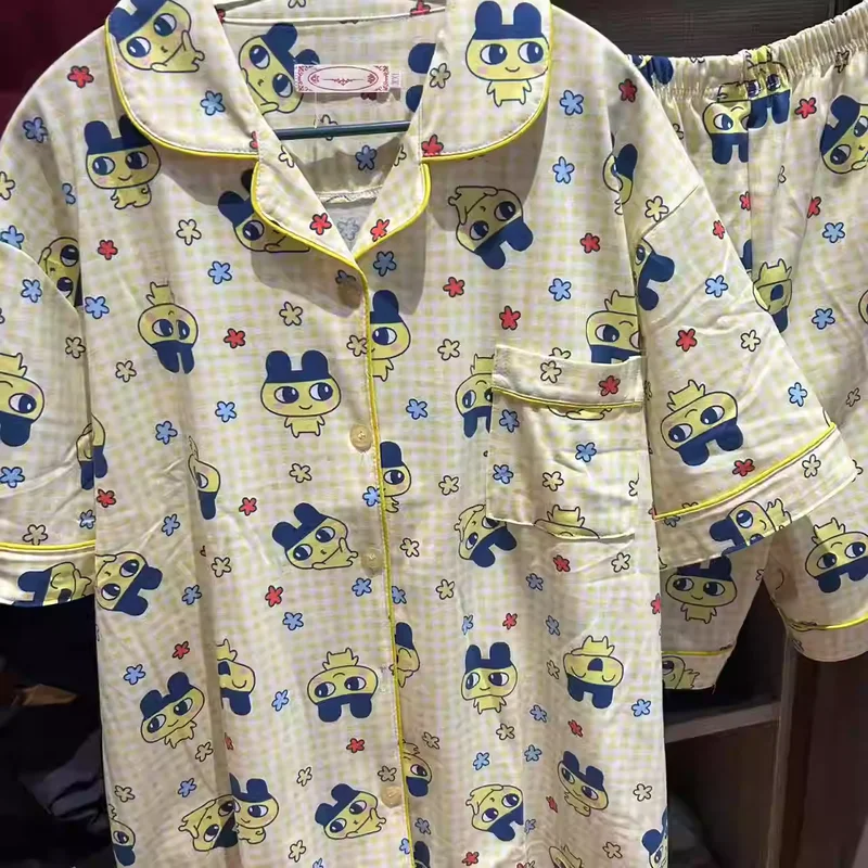Tamagotchi Mameiji Women Summer Pure Cotton Short Sleeve Shorts Pajama Set Japanese Anime Game Cartoon Peripheral Sleepwear view 5