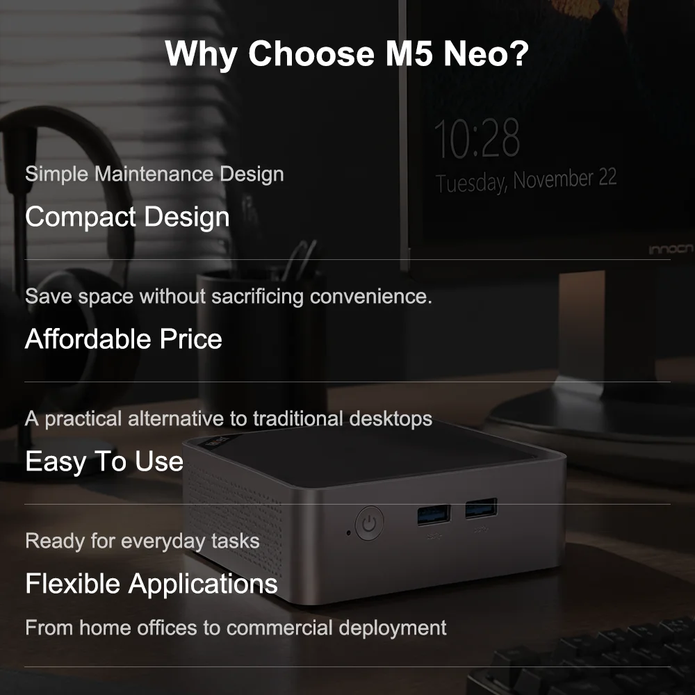Ninkear M5 Neo Mini Pc, Intel Pentium Gold 5405U, 8GB RAM 256GB SSD, Windows 11, Dual Hdmi, Wifi 5, Bluetooth 5.0, 2Tb Expansion Triple-Screen Display