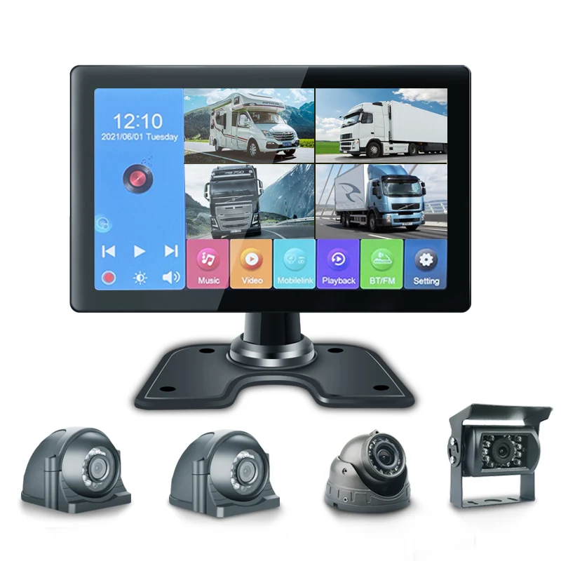 Cámara de visión nocturna a prueba de agua, monitores con pantalla LCD, grabadora de vídeo DVR, sistema de vigilancia, CCTV para coche, Dashcam 360 para camión, autobús, RV