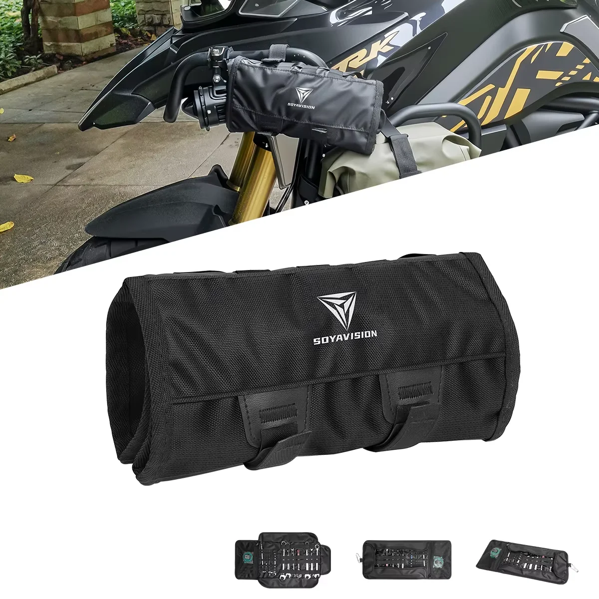 Black Tool Bags Storage Portable Toolkit Folding Reel Rolling Multi-purpose Motorcycle Car Repair Tool Kit Bag