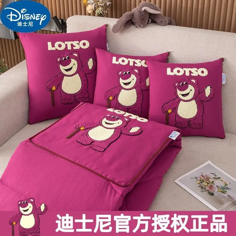 Disney Strawberry Bear Stitch Pillow Quilt Dual Purpose Pillow Napping Air Conditioning Folding Pillow Storage Cartoon Pillow