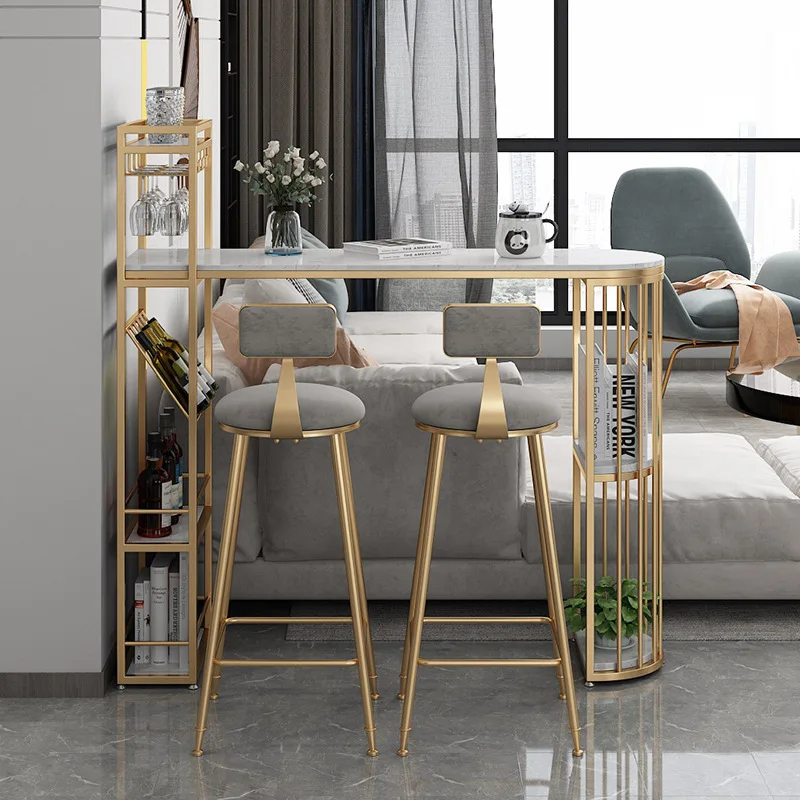 Bar table Household small bar counter against the wall Marble surface high table Sofa