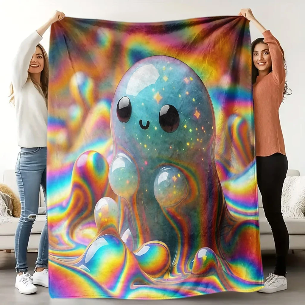 1pc Comfortable Dreamy Bubble Fairy Theme Flannel Blanket | Soft High-Definition Digital Print, Cooling, All-Season
