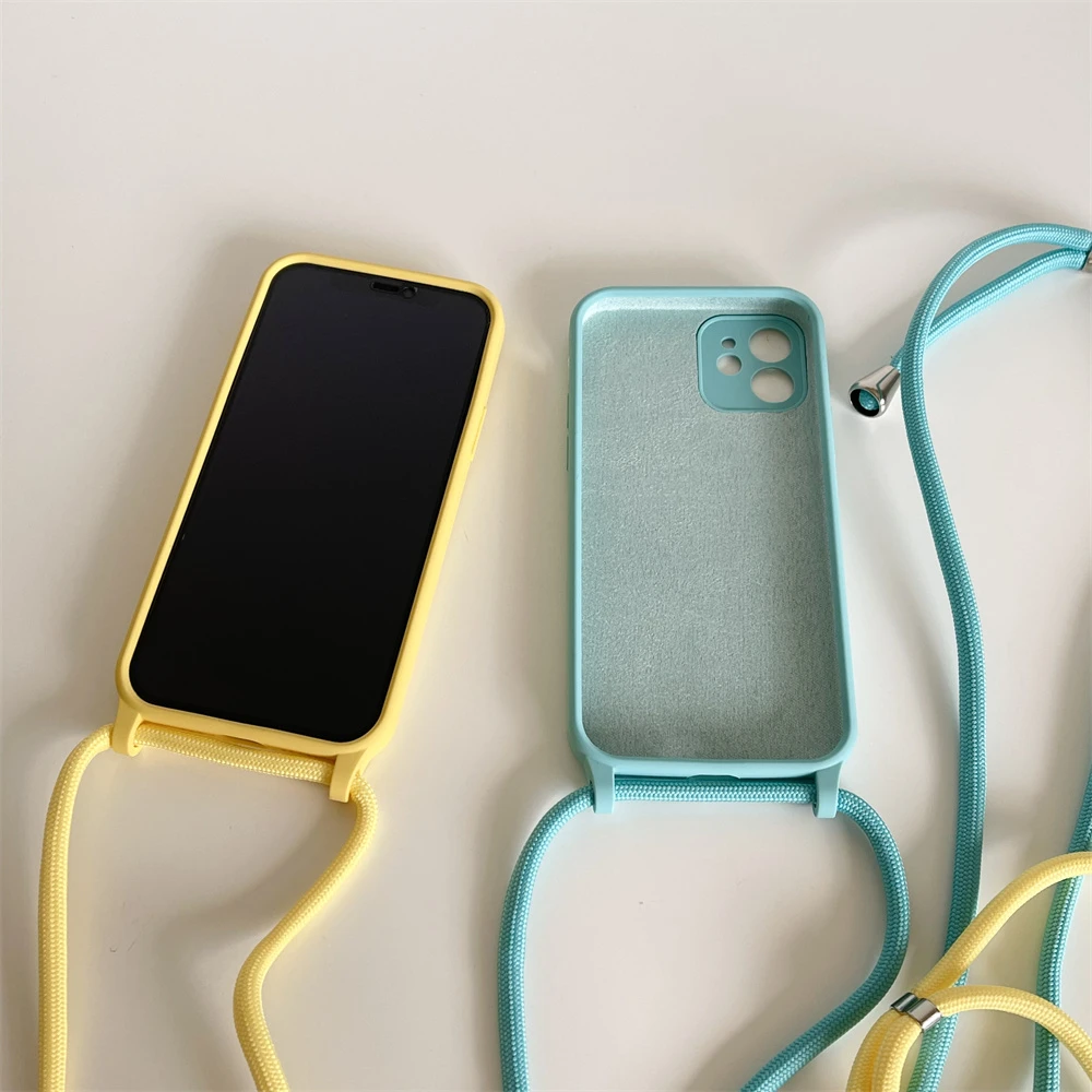 Crossbody Necklace Lanyard Cord Strap Liquid Silicone Case For iPhone 16 15 13 11 12 14 Pro Max XS XR X 8 7Plus Soft Candy Cover image 6