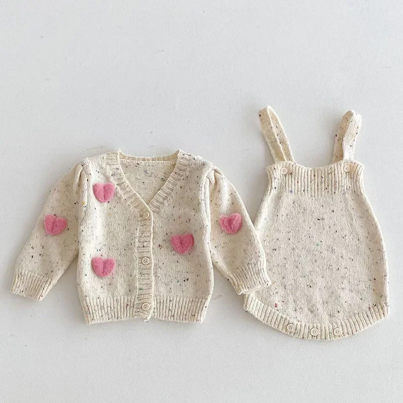 2024 New Autumn 0-24M Infant Baby Girl Knitted Clothing Set Long Sleeved Knitted Cardigan+Jumpsuit Children Knitted Clothes Suit