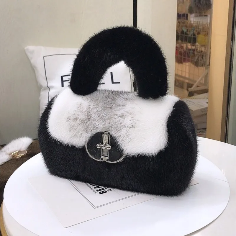 2023 Mink Fur hand Bag Women's New Cross Mink Fur Handbags Real Fur Single-shoulder Crossbody Bag Autumn and Winter Fashion