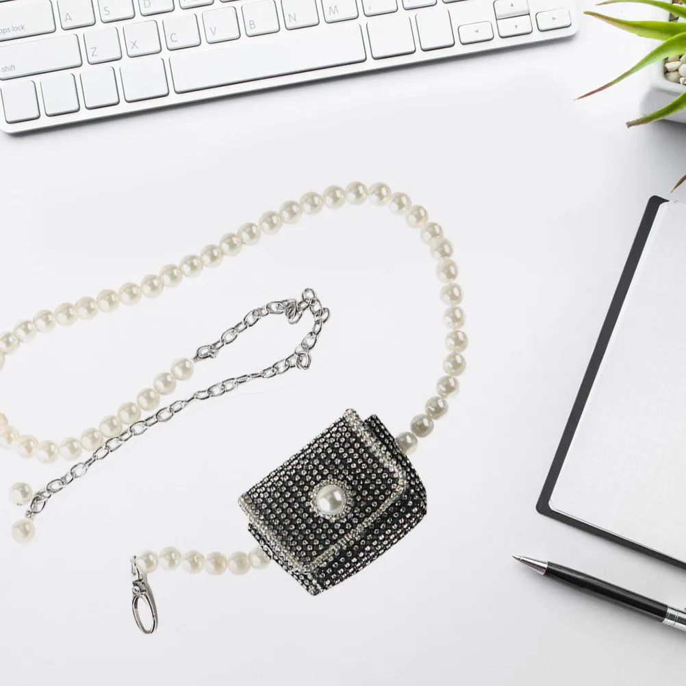

Женская сумочка с искусственными жемчужинами и стразами, элегантная сумка из искусственного материала с длинной цепочкой для путешествий, работы, учебы, активного отдыха на природе