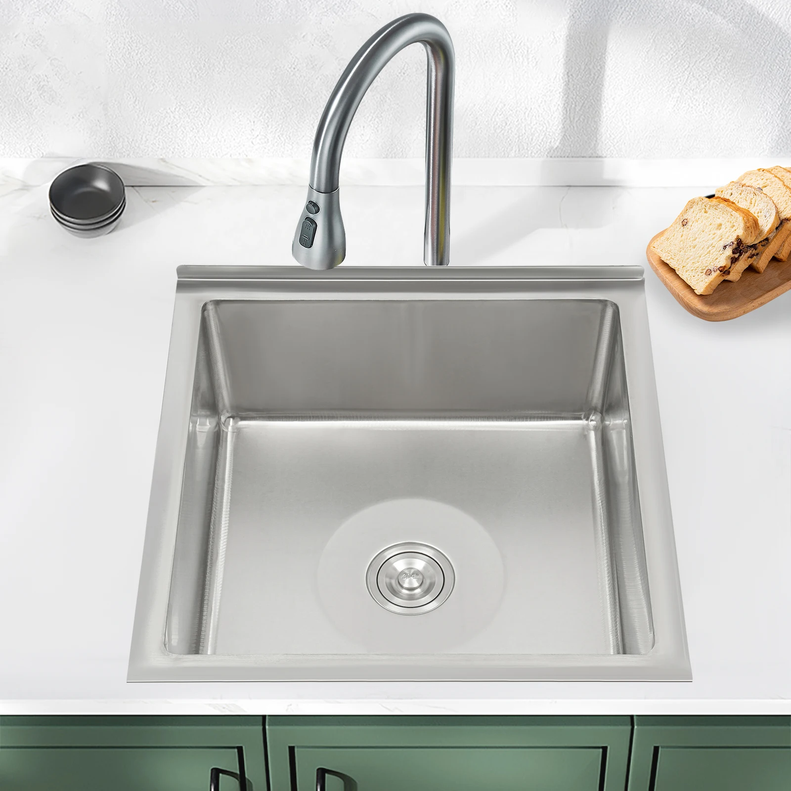 Commercial Restaurant Sink Stainless Steel Floor Mop Sink 22x19x12 Inch, Reinforced Corners, Anti-Scratch Finish, Efficient Drainage for Cleaning Use