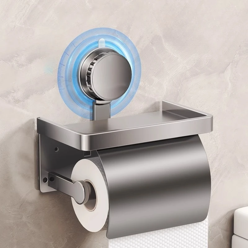 

Suction Up Paper Rack Toilet Paper Holder No Drilling Bathroom Tissue Rack Household Wall-mounted Toilet Paper Box 1PC