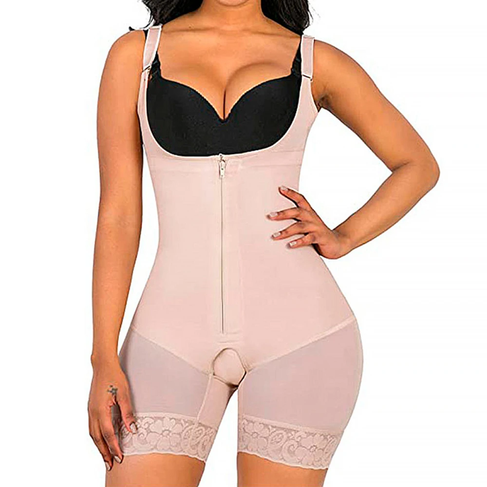 Waist Trainer Body Shaper Bodysuit Tummy Control Shorts Lace Open Crotch Reducing and Shaping Girdles Bodysuit for Women