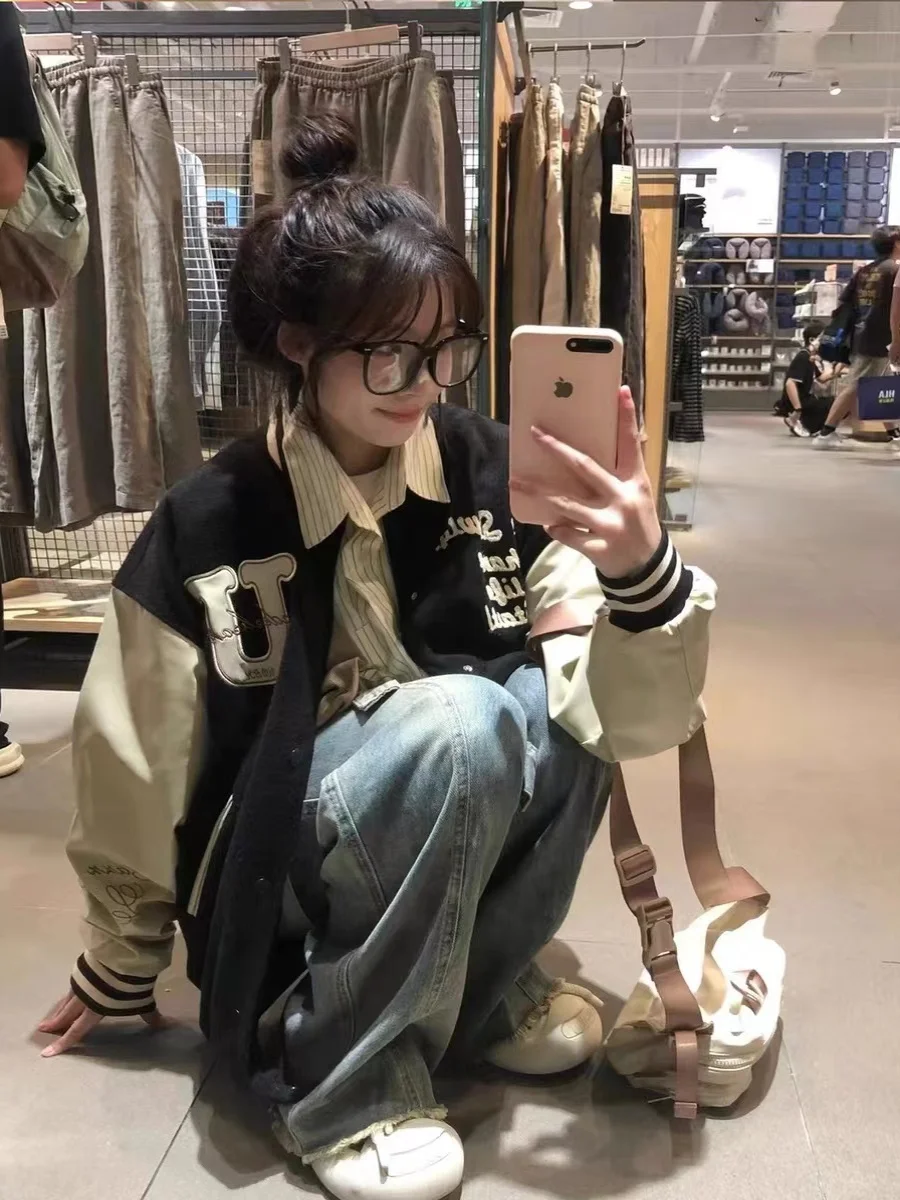 

Baseball Jackets Oversized Womens Autumn Steampunk Comfy Antistatic Techwear Minimalist Wicking Liner European Style Athleisure