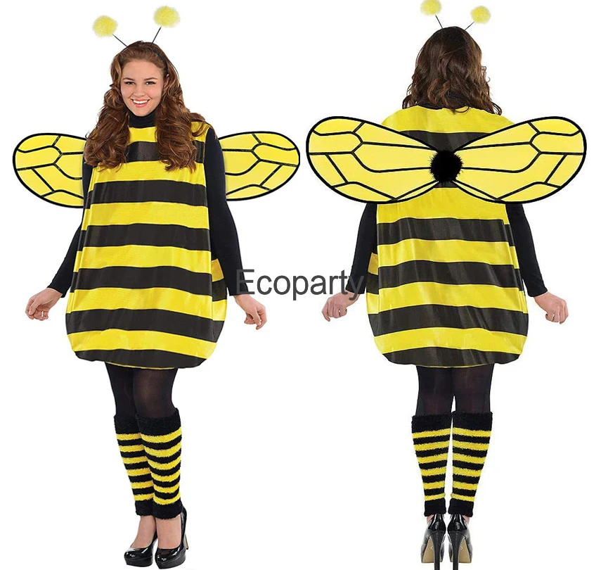 Halloween Adult Childs Fancy Bumble Bee Costume Set Cute Animal Outfits With Wings Kids Women Stage Show Carnival Party Dress Up