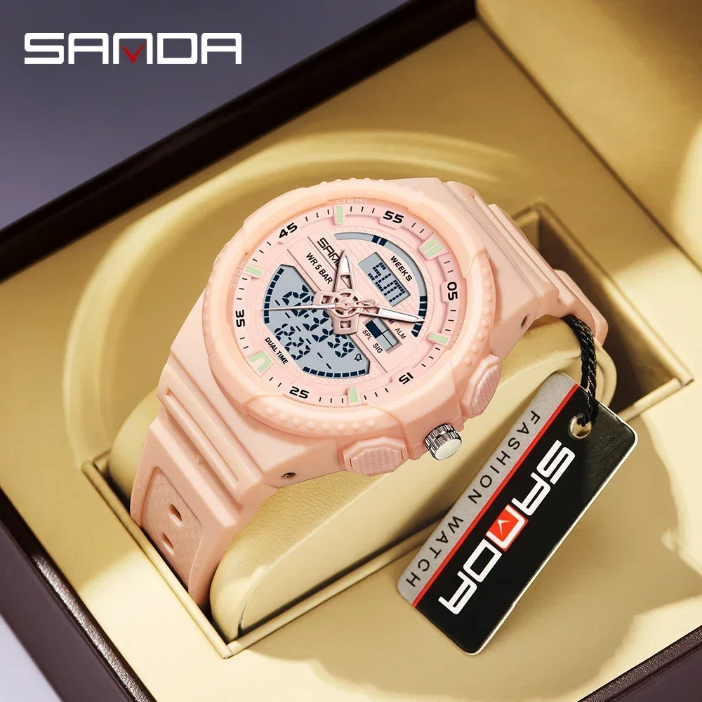 SANDA Sports Watch for Men Women Quartz Digital Dual Display Shock Water Proof Alarm Luminous Fashion Wristwatch 12W9030