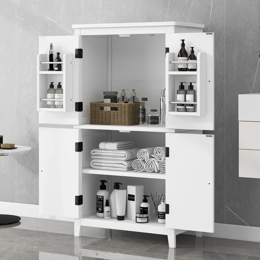 

Elegant Bathroom Floor Storage Cabinet, Bathroom Storage Unit Freestanding Cabinet 4 Doors Adjustable Shelves Adaptable Shelves