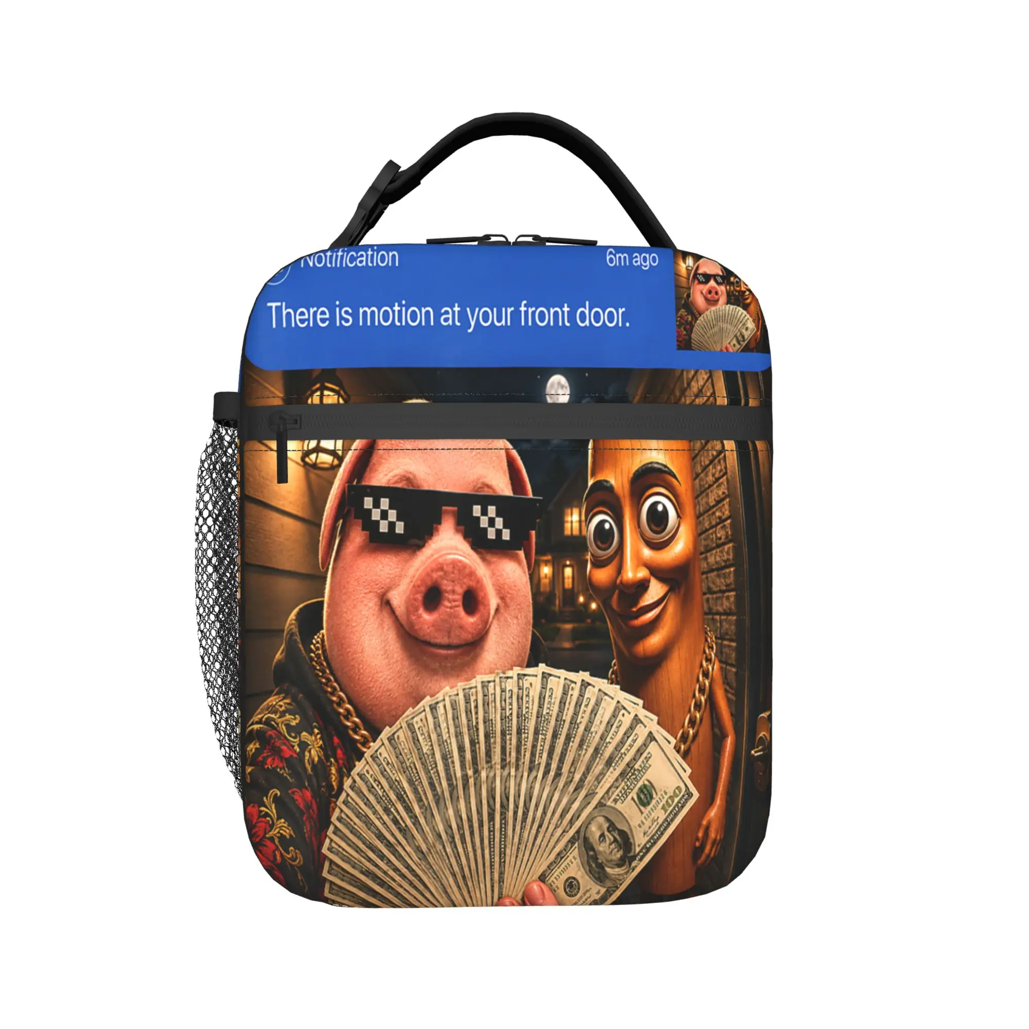 There is Motion at Your Front Door Tung Tung Tung John Pork Lunch Bag For Child  Print Lunch Box Aesthetic Office Cooler Bag