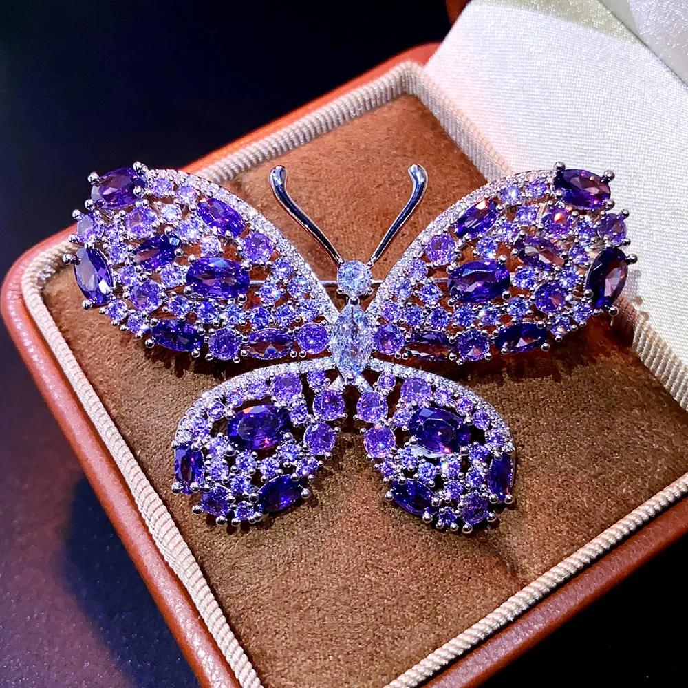 Purple Zircon Butterfly Brooch Micro Pave Insect Elegant Jewelry Accessories for Women Girls Lapel Pin Shirt Jewelry Gifts