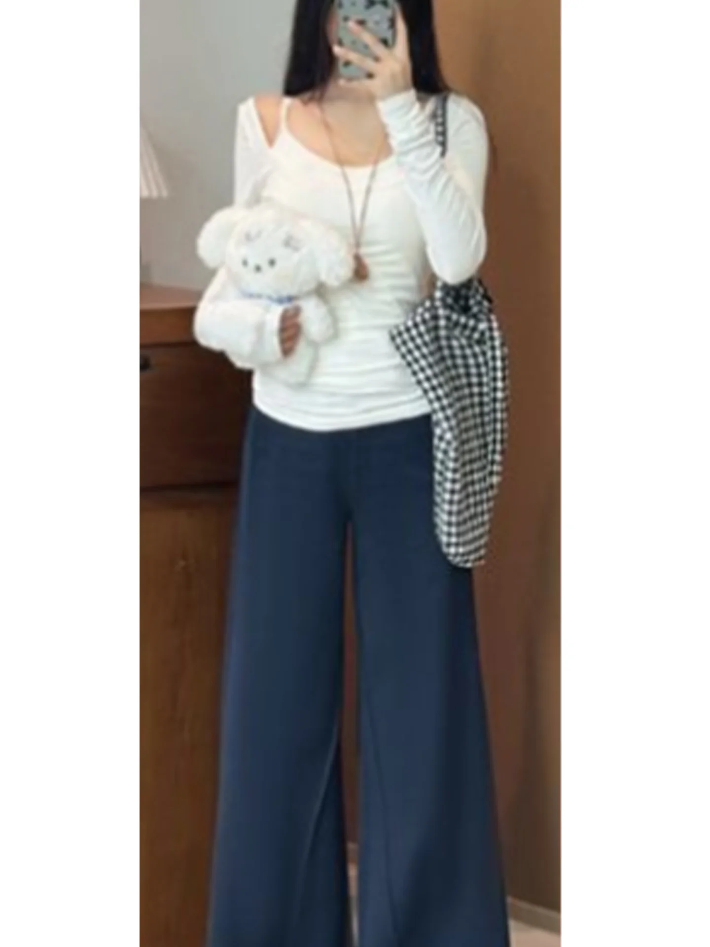 Amerikanischen Sle Hohe Taille ey Casual Hosen frauen Herbst Winter Neue Faion Gerade Bein Spor Lose Bodenlangen Hosen