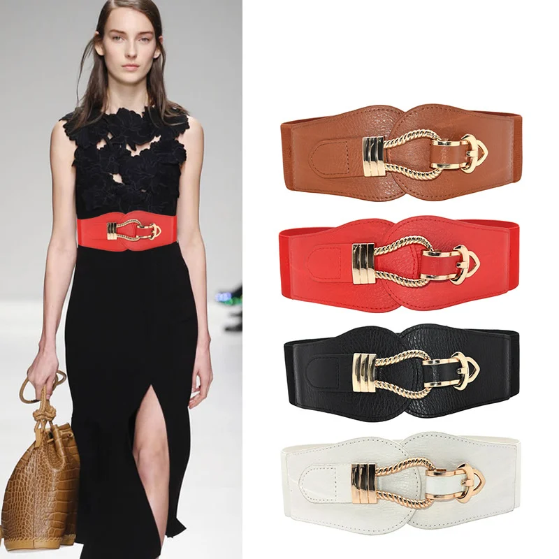 2023 Summer Stretch Design Elastic Band Belt For Women Dress PU Leather Wide Large Size Fashion Girdle Ladies