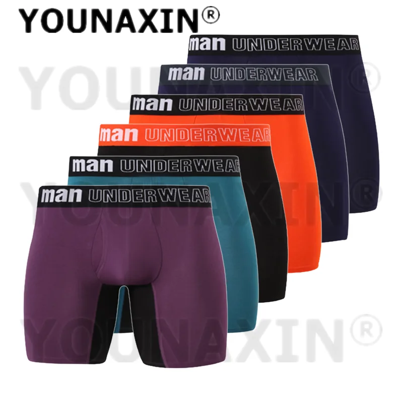 6 Pcs Men's Big Size Boxers Briefs Sexy Underwear Panties Long Underpants Undies Open Crotch Sports Knickers 3XL 4XL 5XL 6XL 7XL