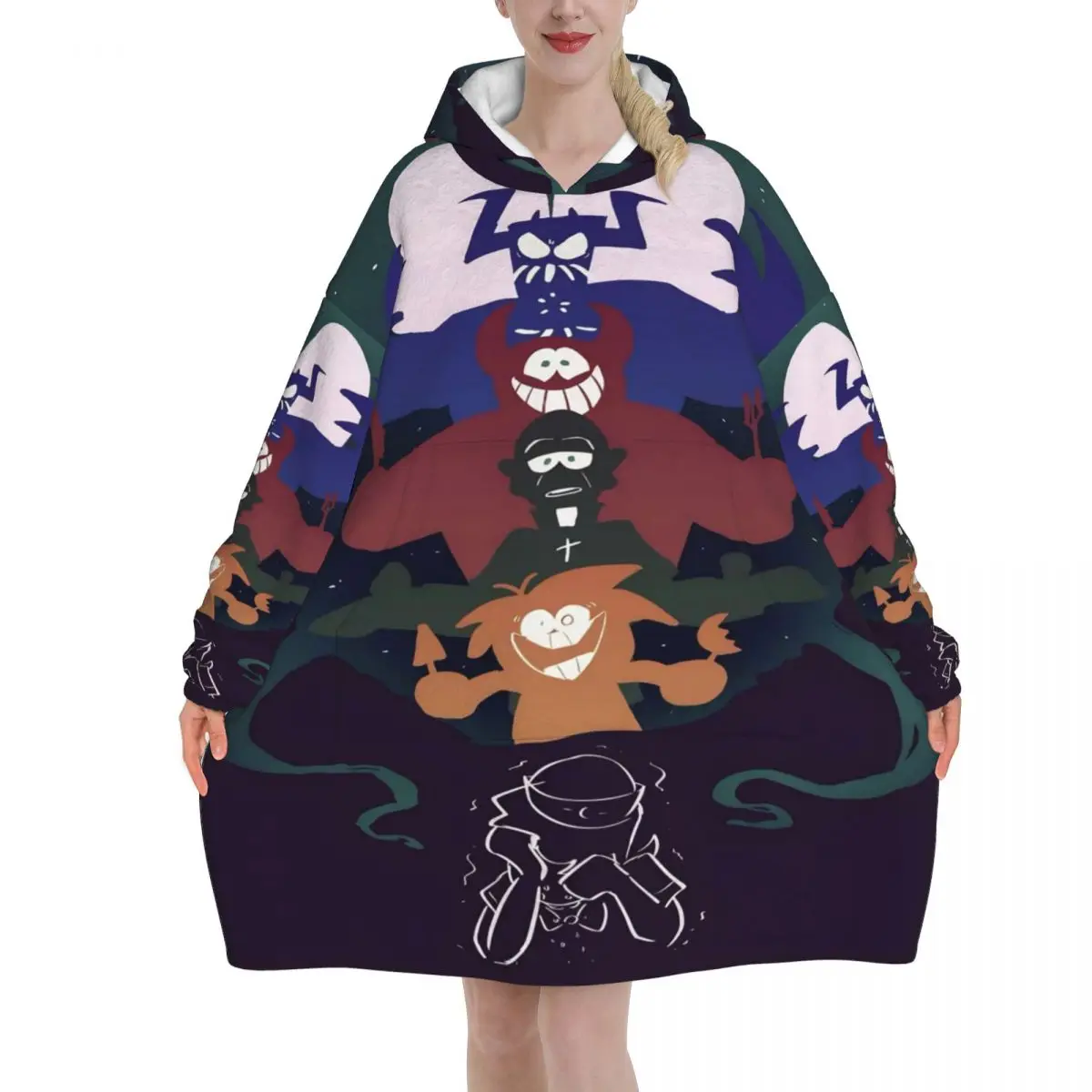 Spooky Month Oversized Blanket Hoodie Sweatshirt Long Fleece Hooded Wearable Blanket with Large Pocket for Women Men