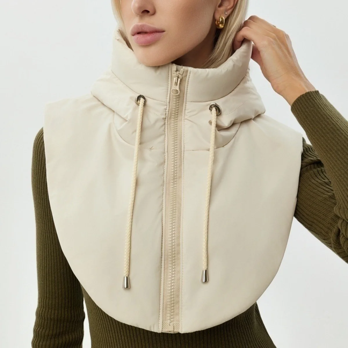 Women\'s Faux Vest Sleeveless Zipper Faux Hood Stand Up Collar Padded Vest Lightweight Removable Women\'s Winter Vest