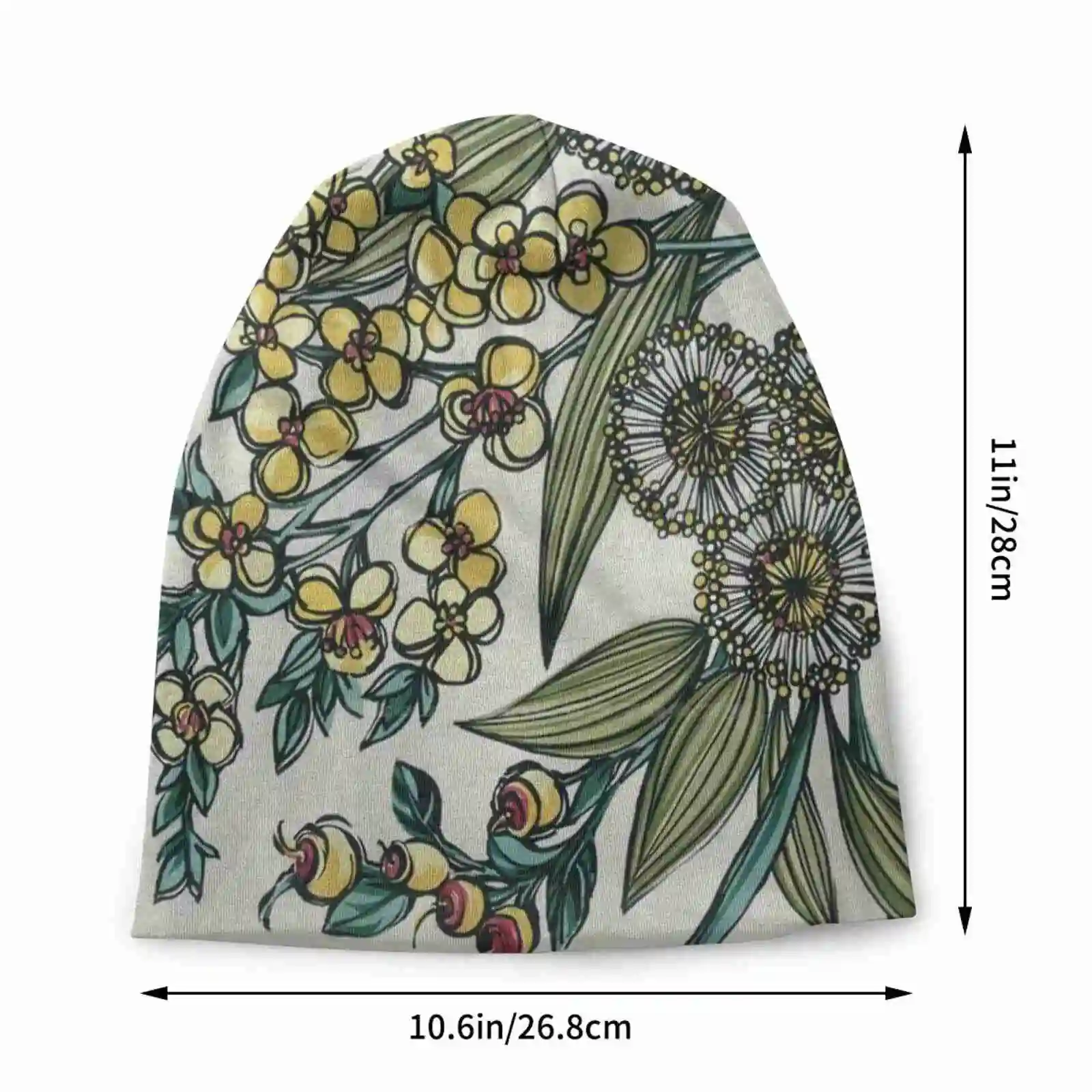 Retro Australian Native Floral Knitted Hat Warm Beanie Outdoor Caps Australiana Bush Flowers Wildflowers Wattle Gumflower