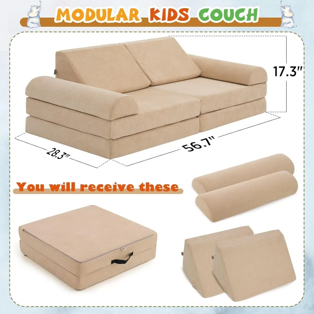 Kids Couch large,Floor Sofa Modular Funiture for Kids,Luxury Corduroy Fabric Playhouse Play Set for Toddlers Babies  57