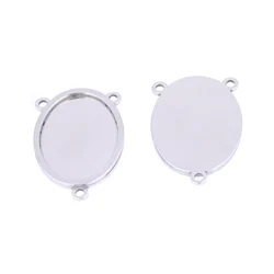 5pcs Stainless Steel Oval Cabochon Base Connector Settings 18x25mm Pendant Trays Diy Necklace Bezel Blanks For Jewelry Making