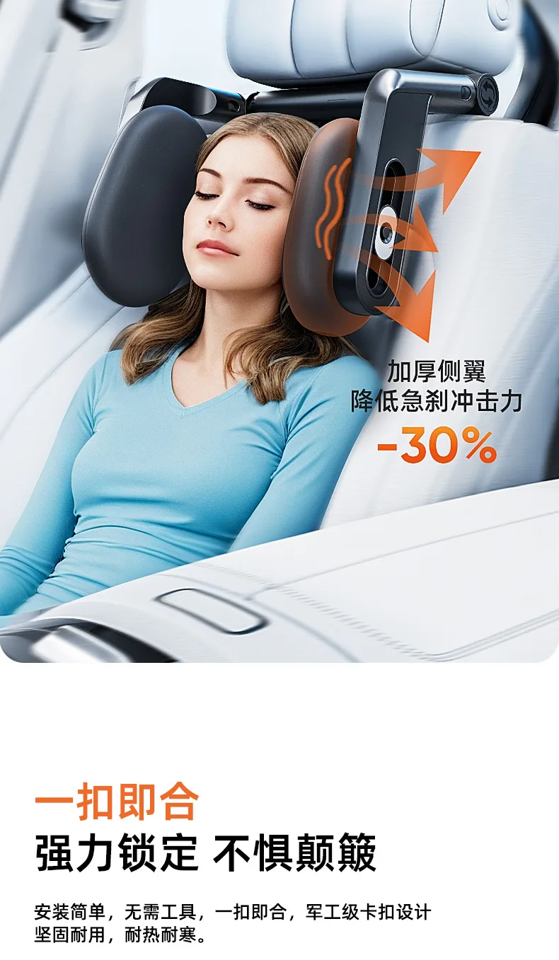 Upgraded Triple Linkage Car Headrest, High Density SlowRebound Memory Foam Pillow, Humanized One Key Mount Vehicle Sleep Cushion