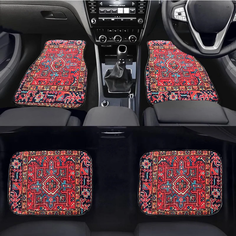 

4pcs Velvet Ethnic Style Retro Pattern Car Floor Mats Anti-Slip Universal Most Cars,Easy To Clean,Dirt-resistant