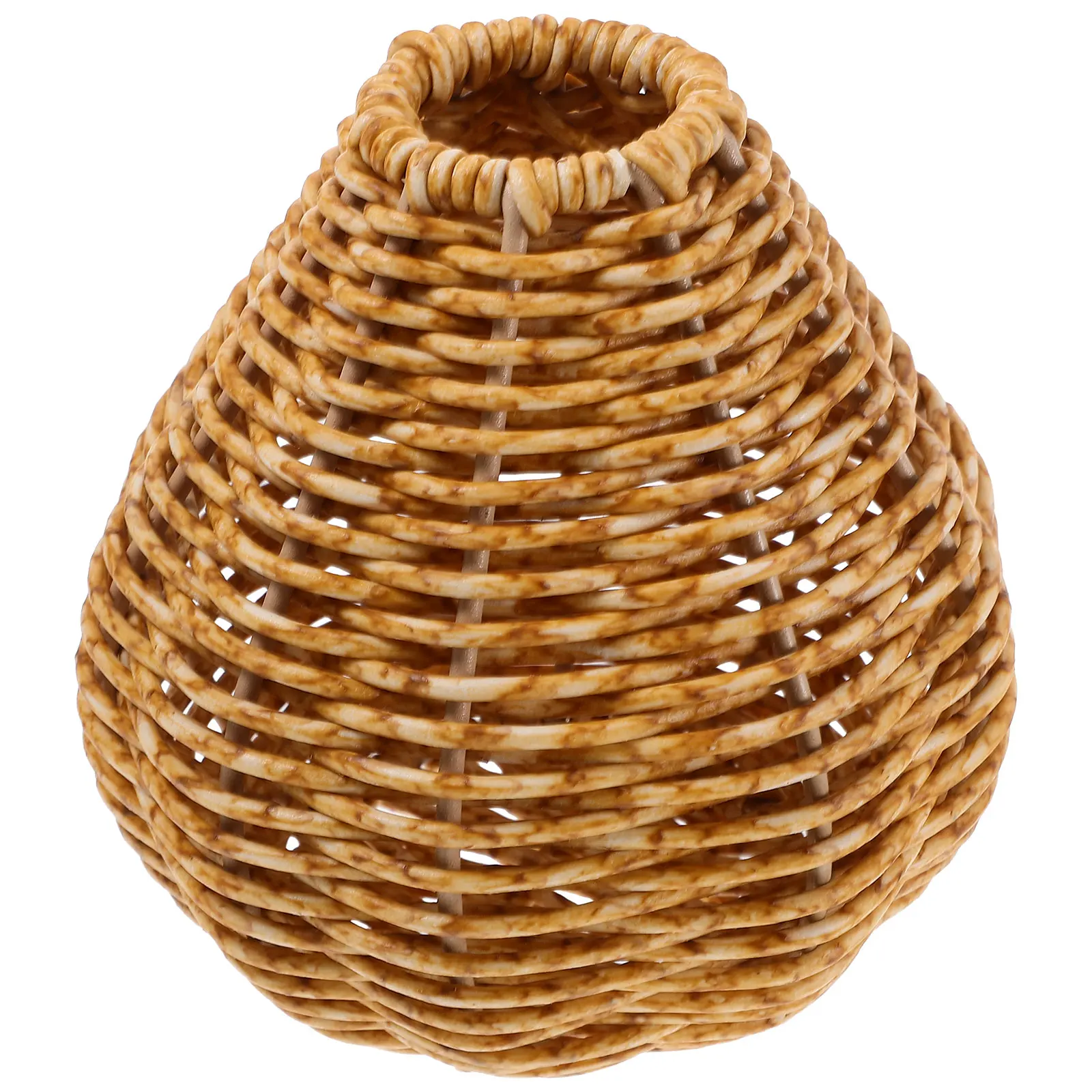 1pc Vintage Handcrafted Woven Rattan Style Vase Imitation Flower Holder Decorative Plastic Pot Simulated Floral Container Home