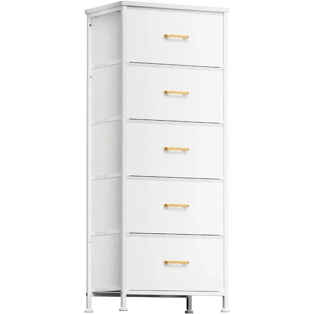 

Tall Dresser with 5 Drawers for Bedroom, Tall Storage Tower for Closet, Nursery, Dorm, Dresser Organizer with Sturdy Steel Frame