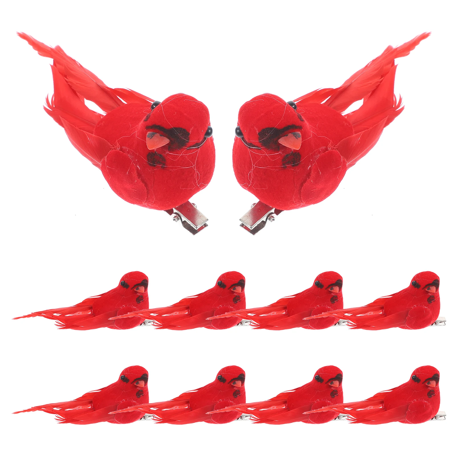

10 Pcs Accessories Bird Ornaments Clip Hanging Christmas Decor Red Tree Birds Cardinal